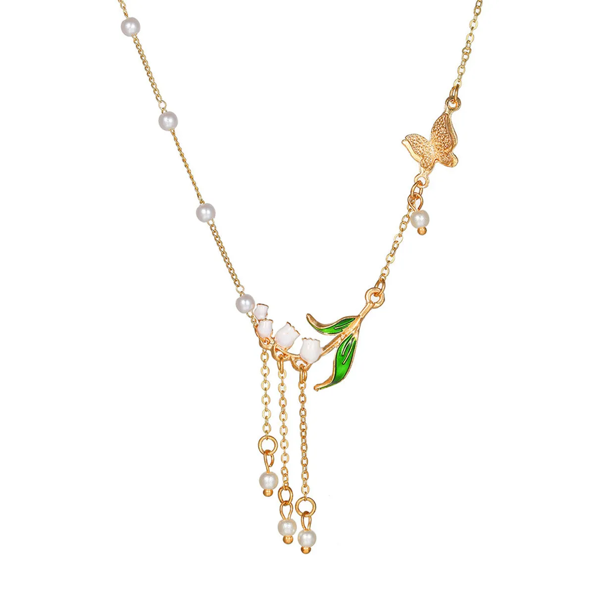 Pearl & Enamel 18K Gold-Plated Flowers Pendant Necklace