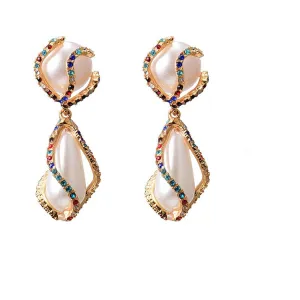 Pearl & Multicolor Cubic Zirconia 18K Gold-Plated Twist Drop Earrings