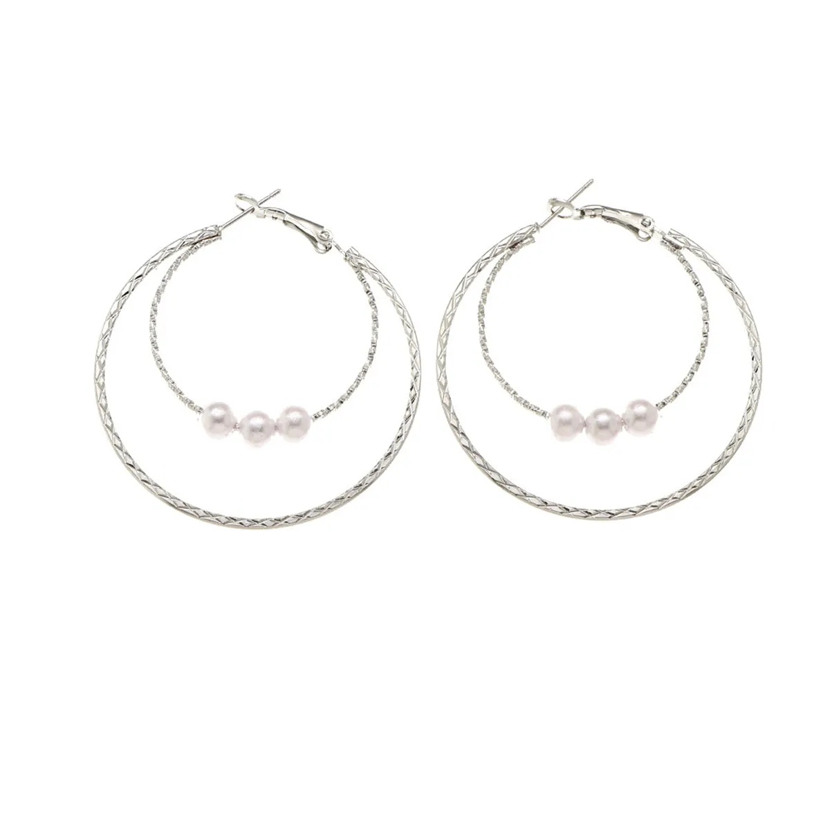 Pearl & Silver-Plated Double Hoop Earrings