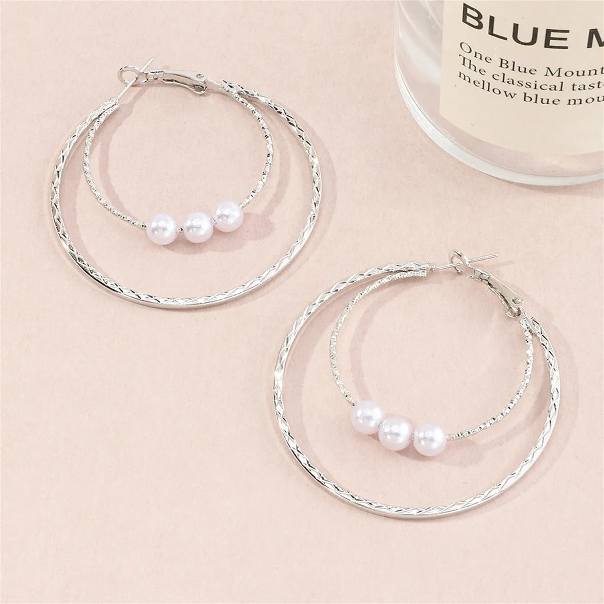 Pearl & Silver-Plated Double Hoop Earrings