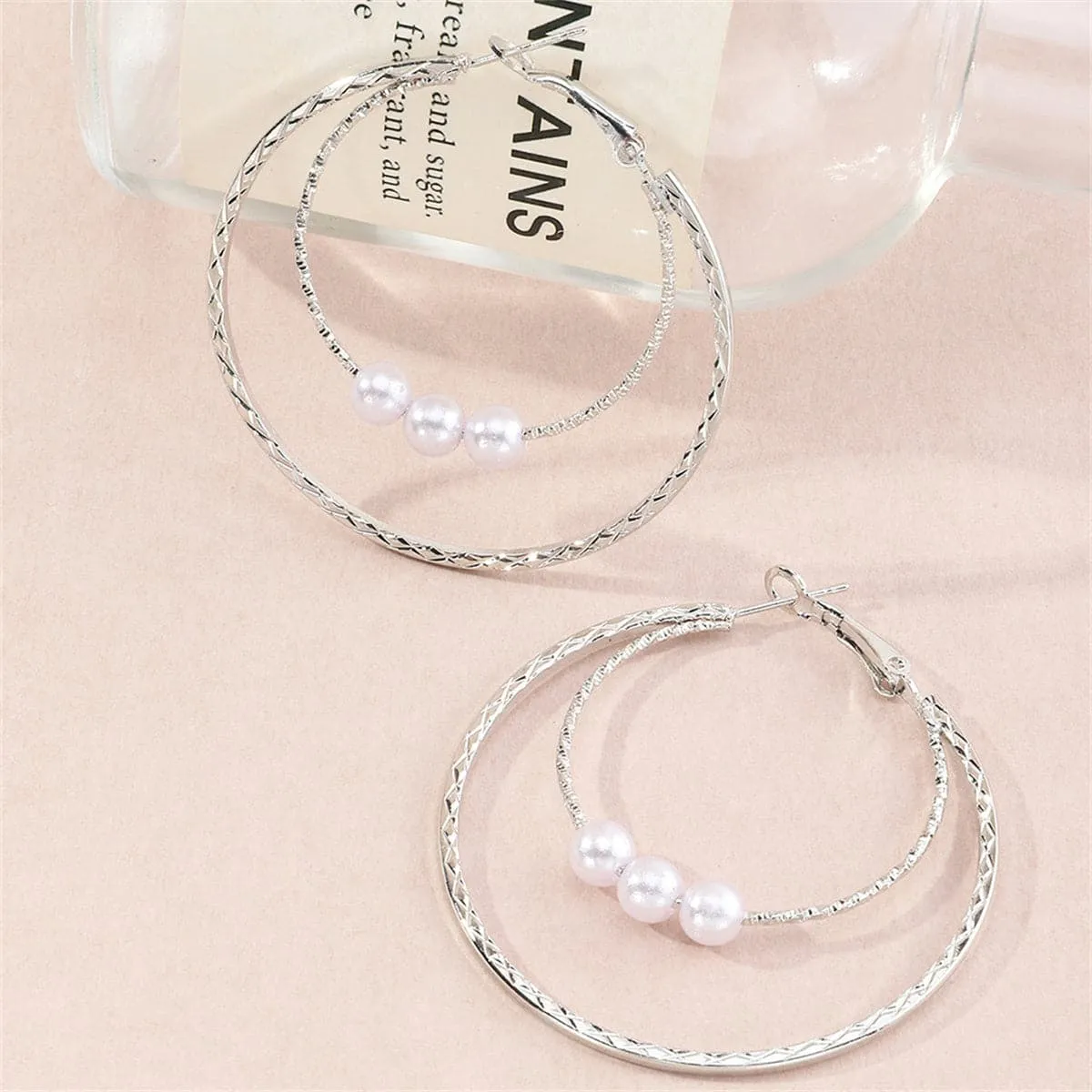 Pearl & Silver-Plated Double Hoop Earrings