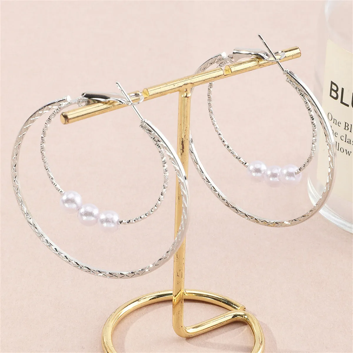 Pearl & Silver-Plated Double Hoop Earrings