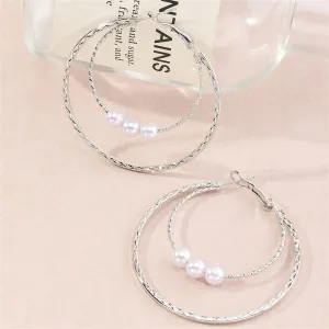 Pearl & Silver-Plated Double Hoop Earrings