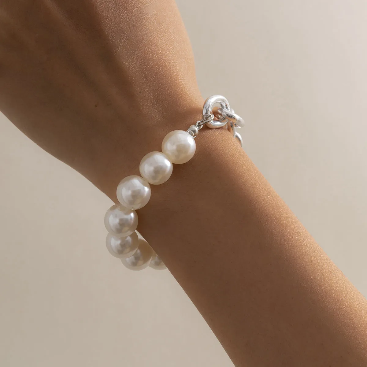 Pearl & Silver-Plated Half Figaro Bracelet