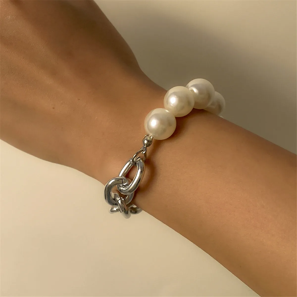Pearl & Silver-Plated Half Figaro Bracelet