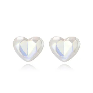 Pearl & Silver-Plated Heart Stud Earrings