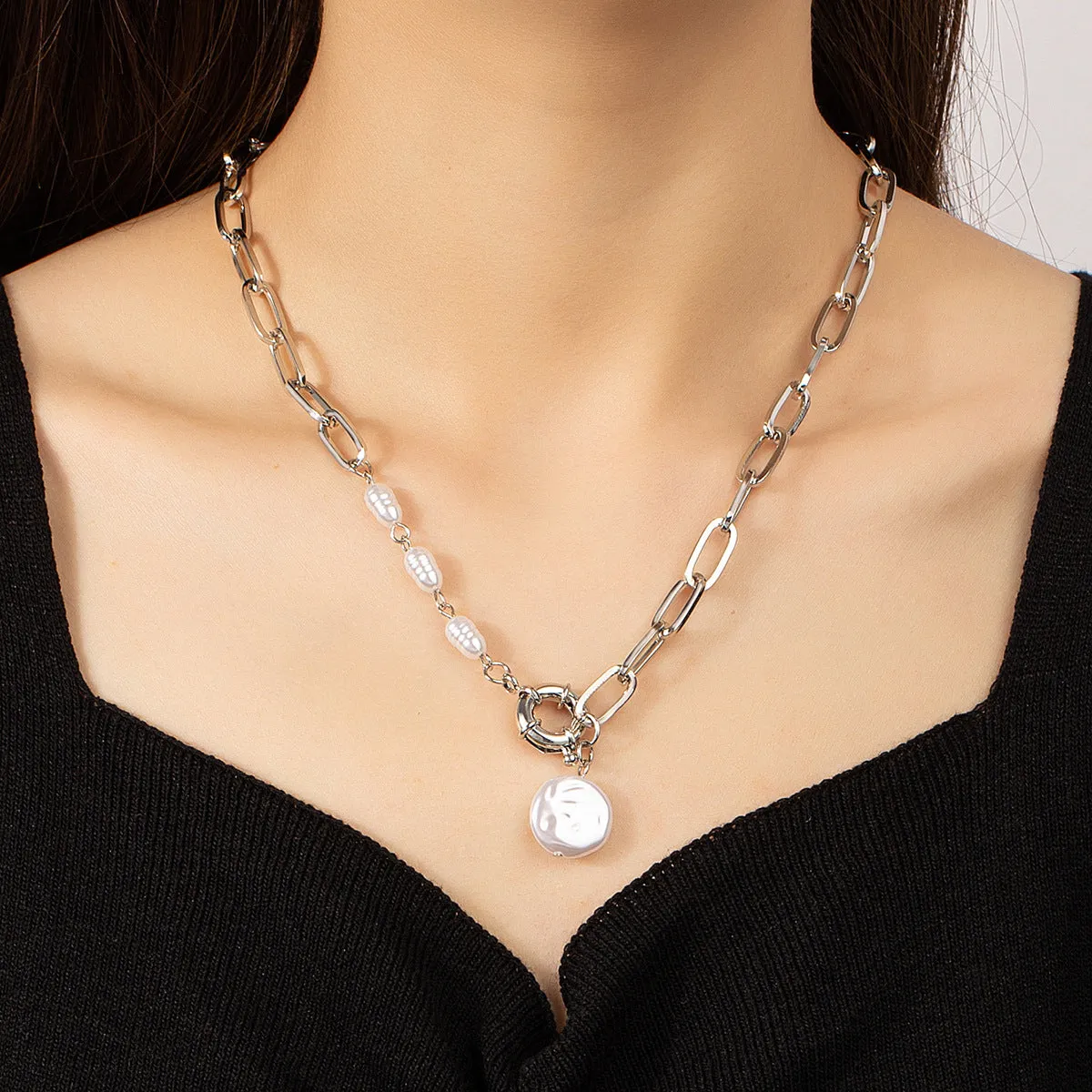 Pearl & Silver-Plated Pendant Necklace