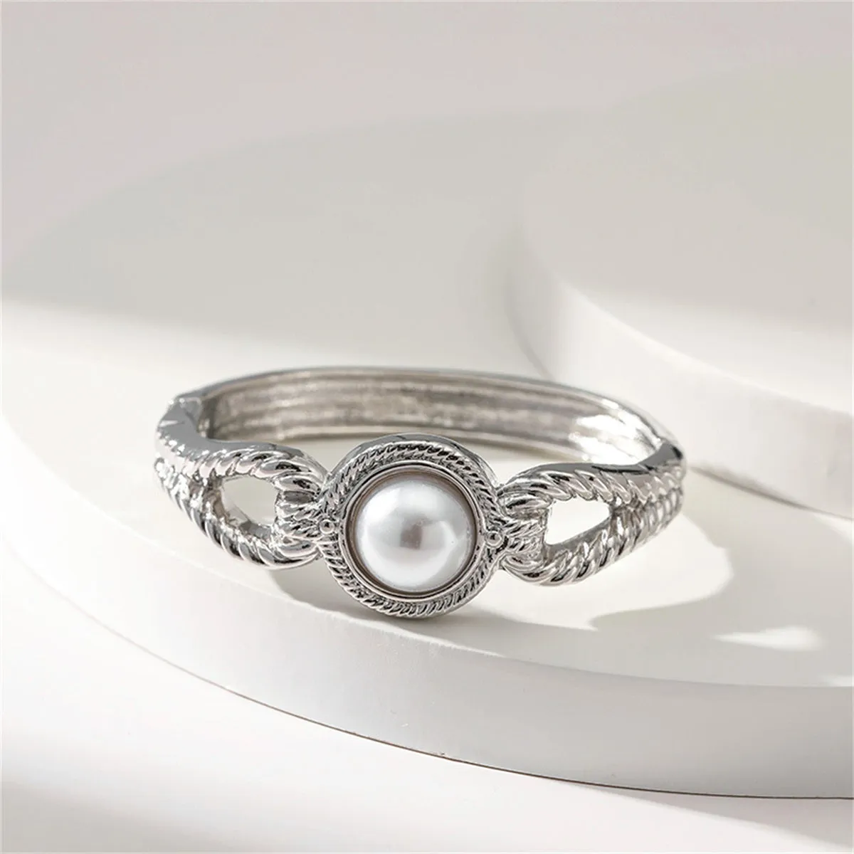Pearl & Silver-Plated Wing Bangle