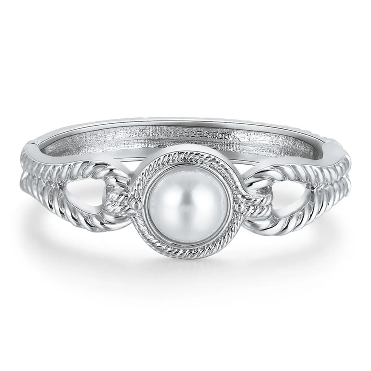 Pearl & Silver-Plated Wing Bangle