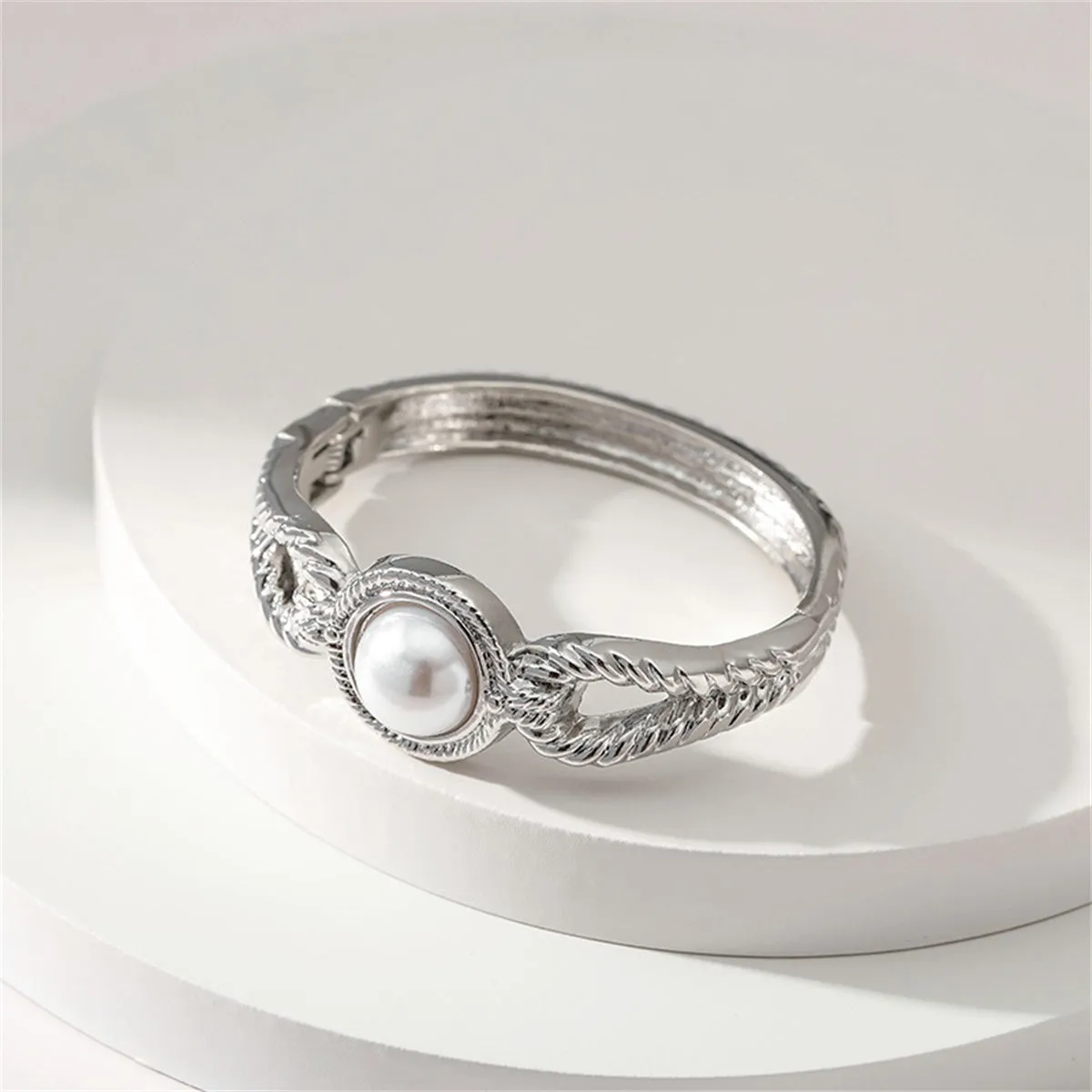 Pearl & Silver-Plated Wing Bangle