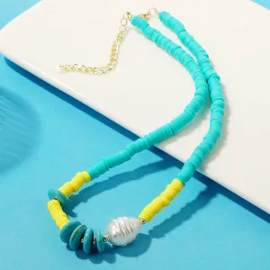 Pearl & Turquoise Polymer Clay 18K Gold-Plated Beaded Necklace