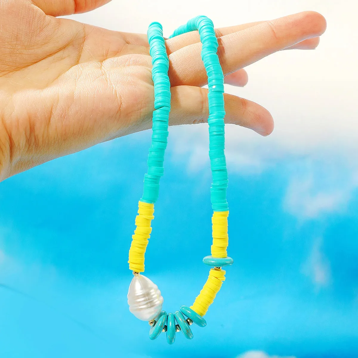 Pearl & Turquoise Polymer Clay 18K Gold-Plated Beaded Necklace