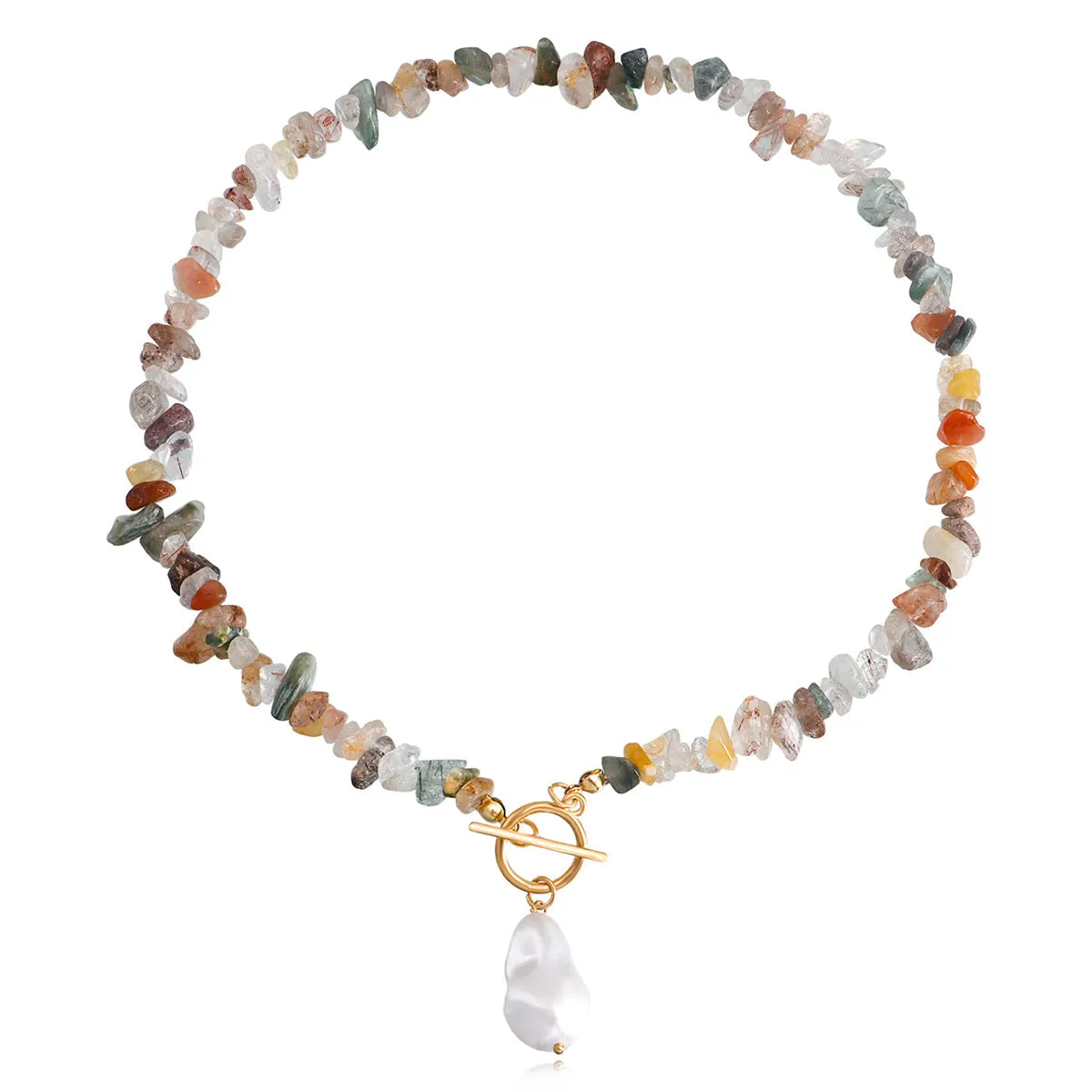 Pearl & Vibrant Irregular Resin Beaded Toggle Pendant Necklace