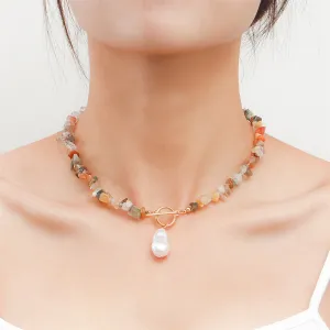 Pearl & Vibrant Irregular Resin Beaded Toggle Pendant Necklace