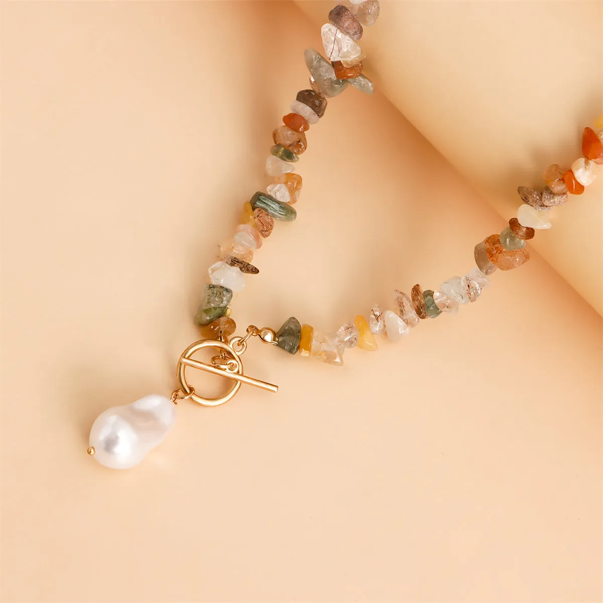 Pearl & Vibrant Irregular Resin Beaded Toggle Pendant Necklace