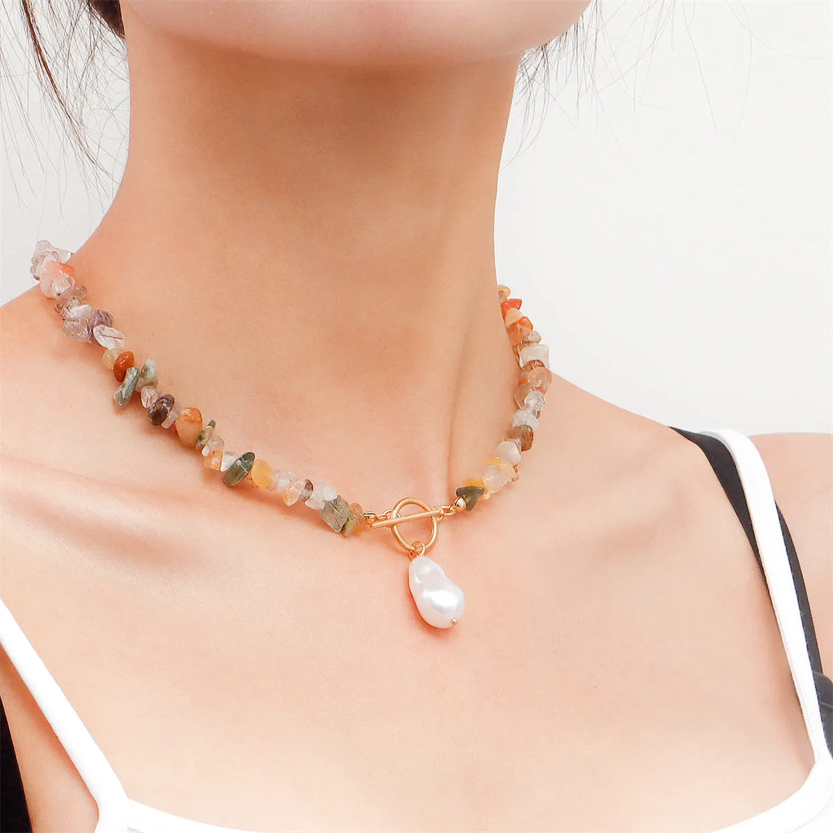 Pearl & Vibrant Irregular Resin Beaded Toggle Pendant Necklace