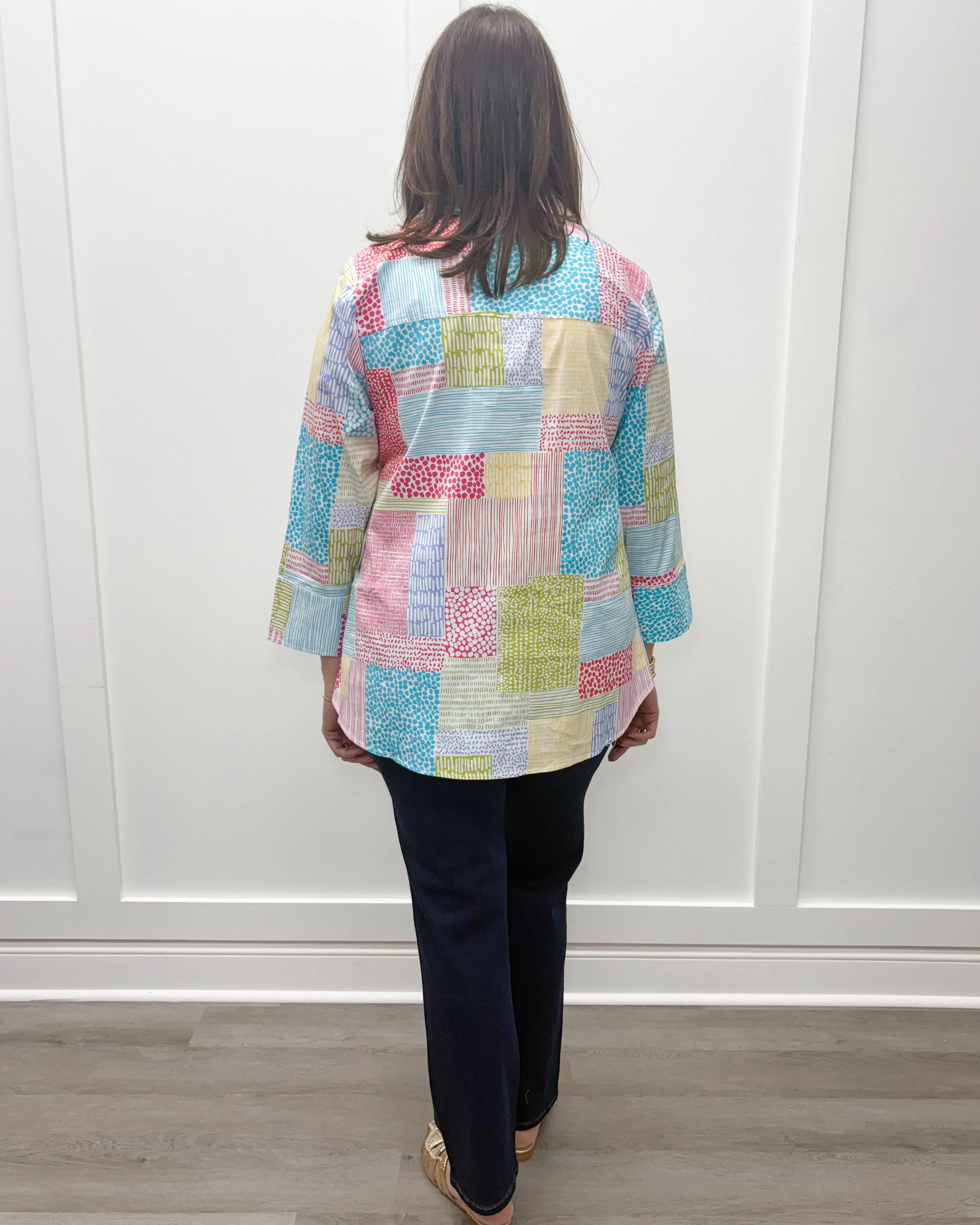 Perfect Travel Patchwork Hidden Placket Shirt - Multi