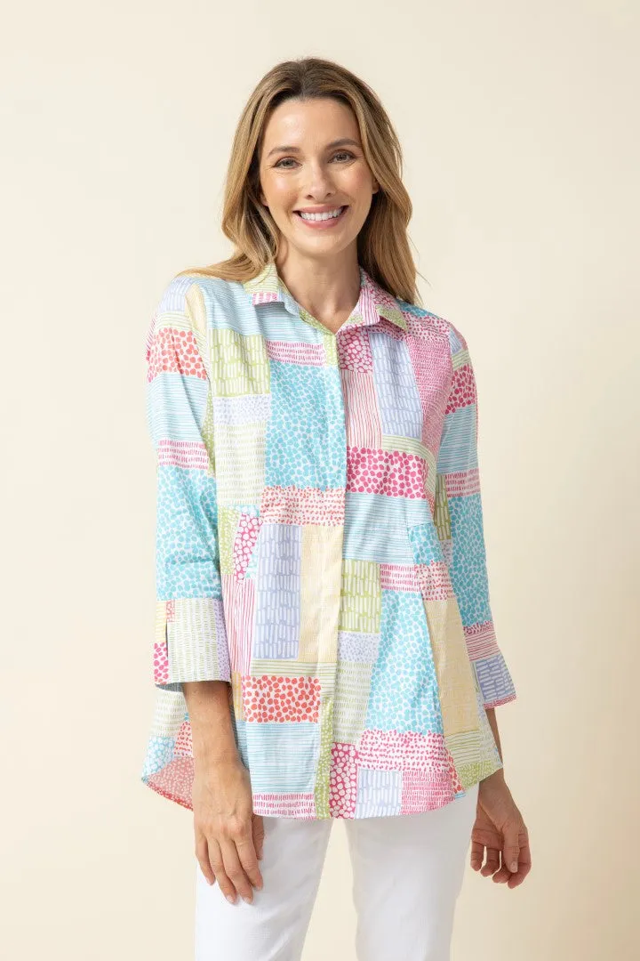 Perfect Travel Patchwork Hidden Placket Shirt - Multi