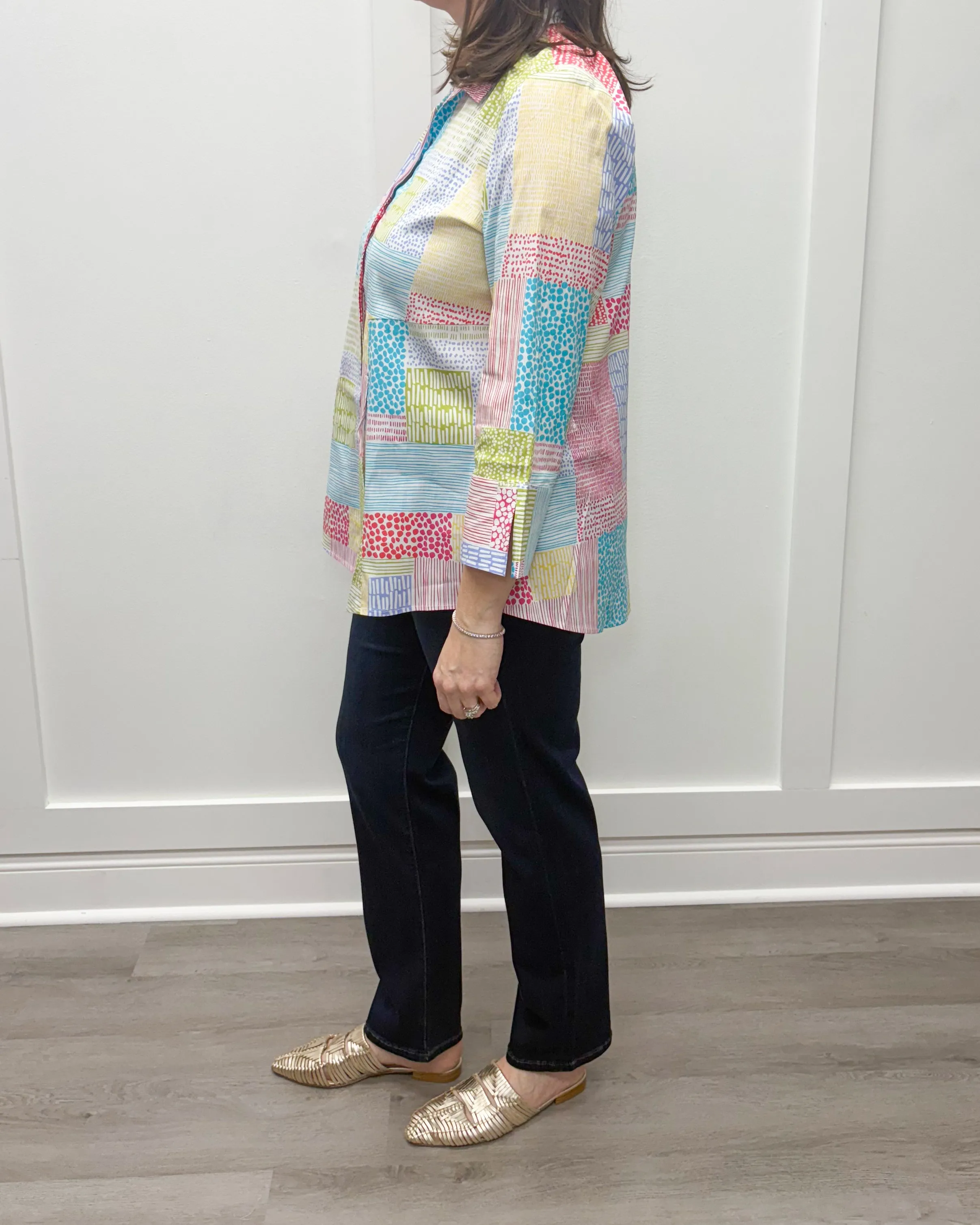 Perfect Travel Patchwork Hidden Placket Shirt - Multi