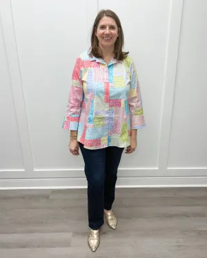 Perfect Travel Patchwork Hidden Placket Shirt - Multi