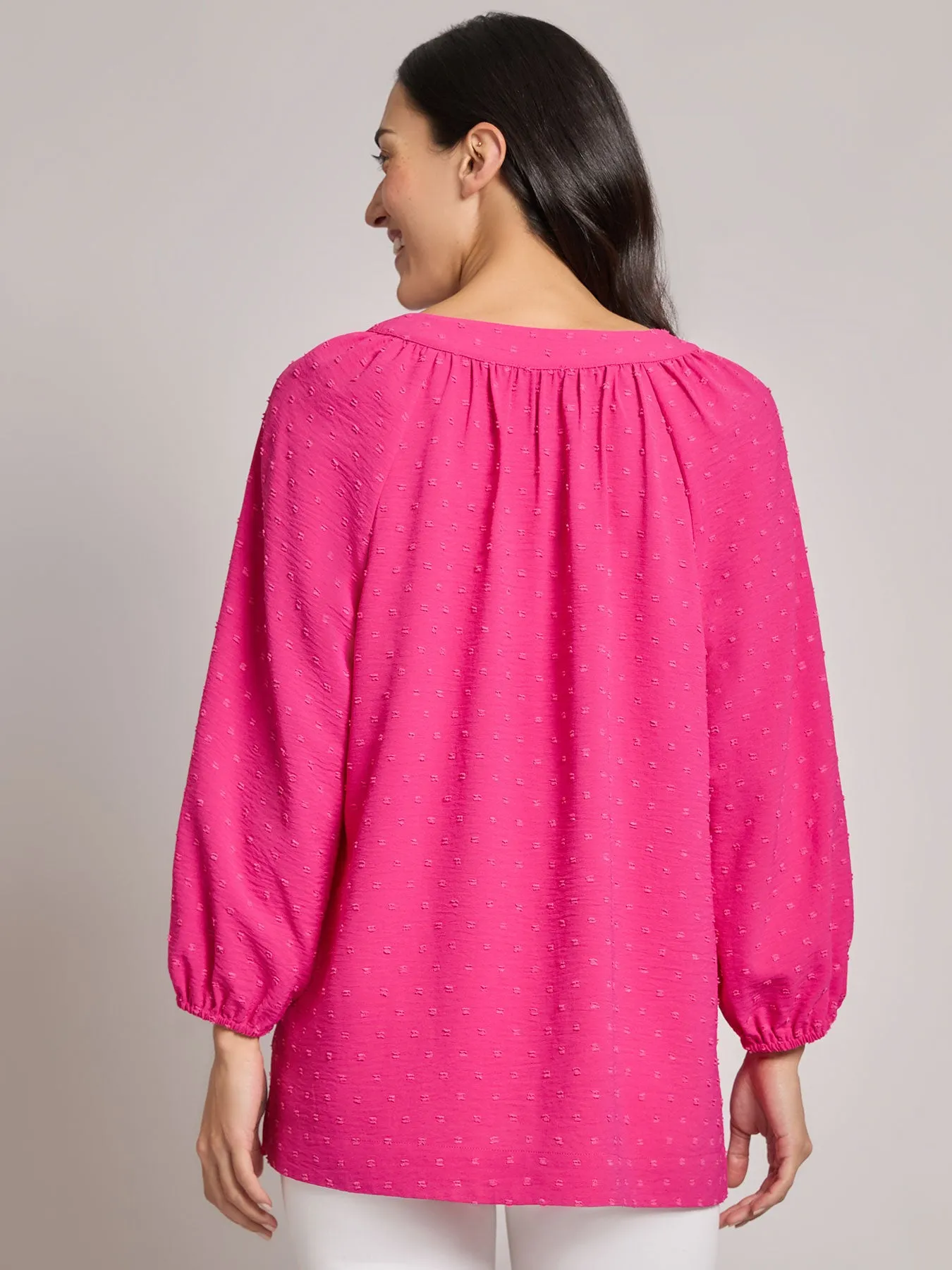 Petite Print V-Neck Pleated Kelly Blouse, Jacquard