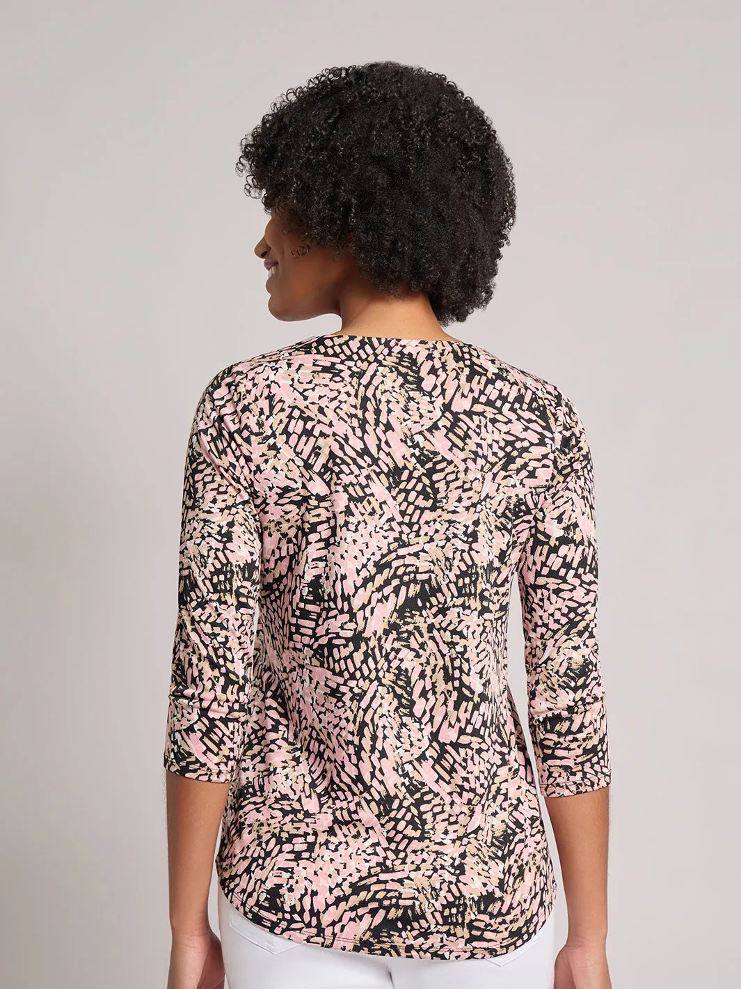 Petite Printed Keyhole Neckline Top, Moss Crepe