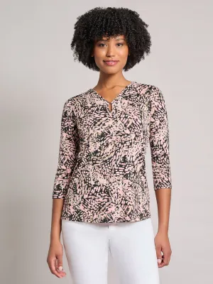 Petite Printed Keyhole Neckline Top, Moss Crepe