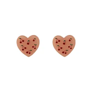 Pink Acrylic & Silver-Plated Cherry-Heart Stud Earrings