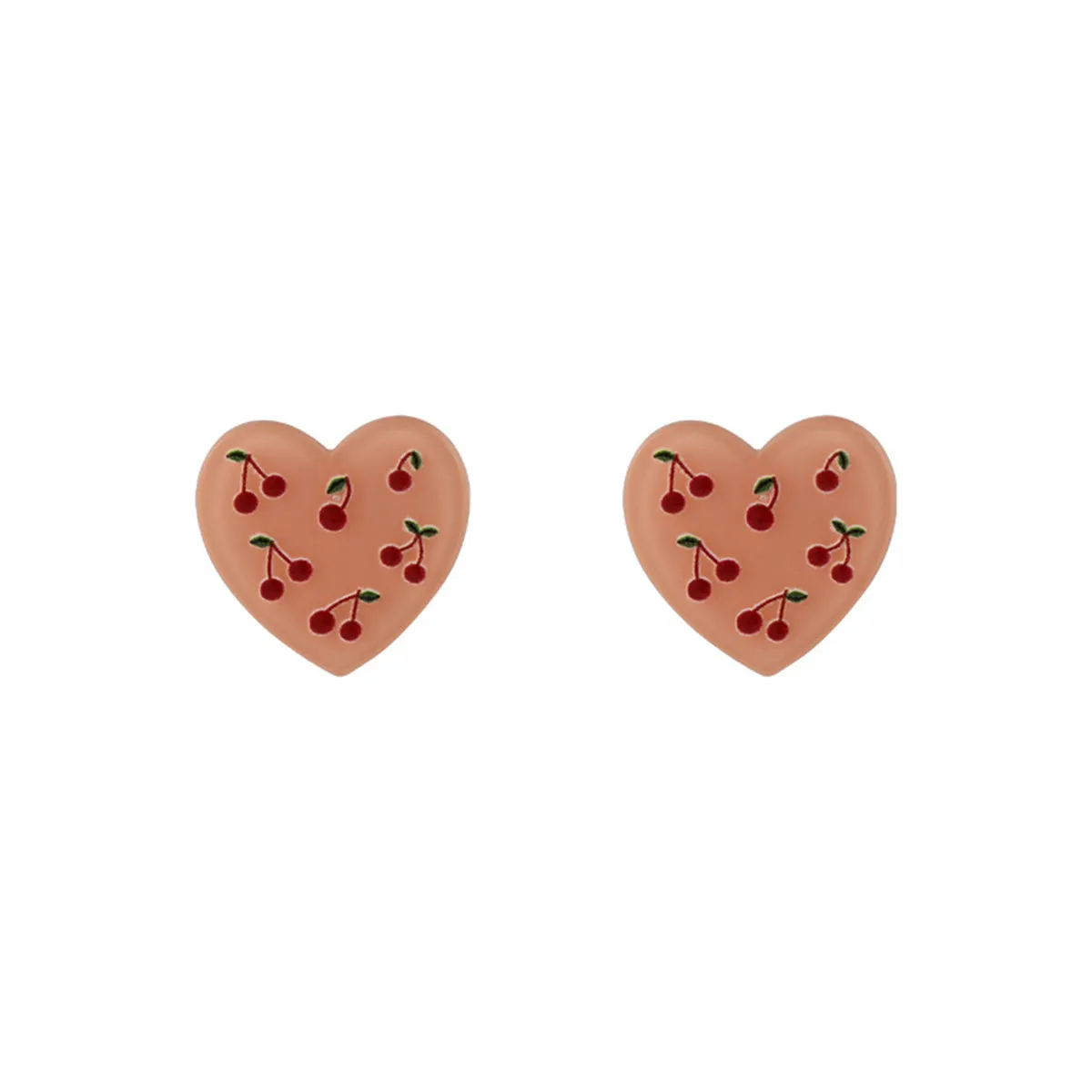 Pink Acrylic & Silver-Plated Cherry-Heart Stud Earrings