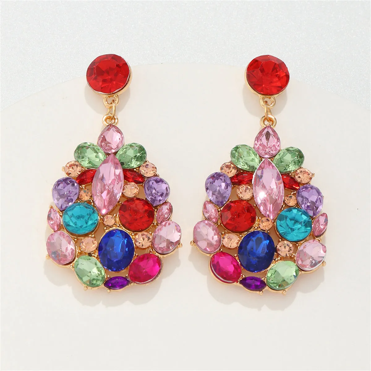 Pink & Blue Crystal Oval Drop Earrings
