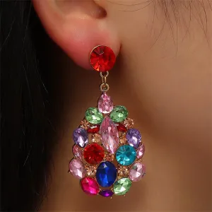 Pink & Blue Crystal Oval Drop Earrings