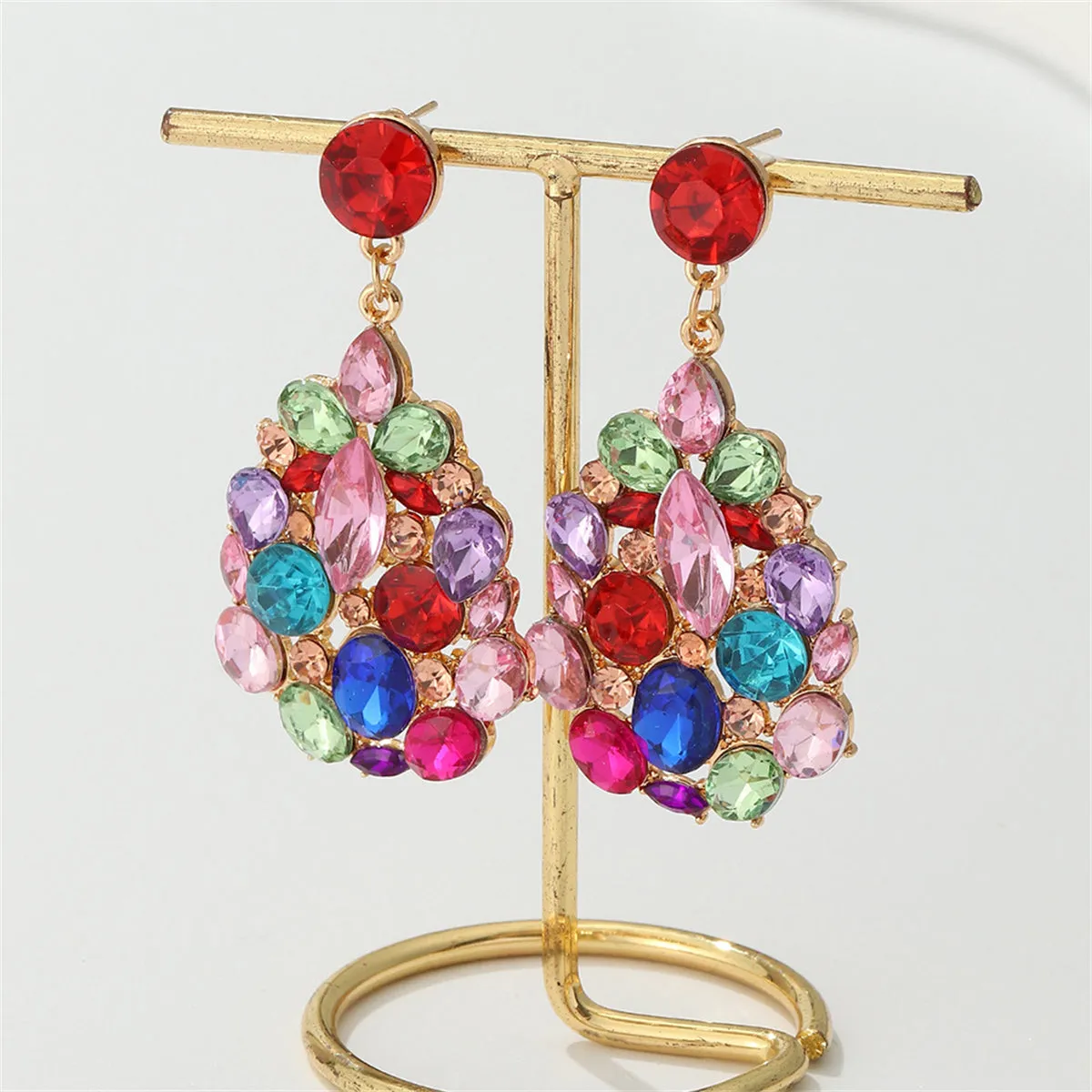 Pink & Blue Crystal Oval Drop Earrings