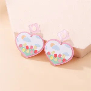 Pink & Blue Garden Heart Drop Earrings