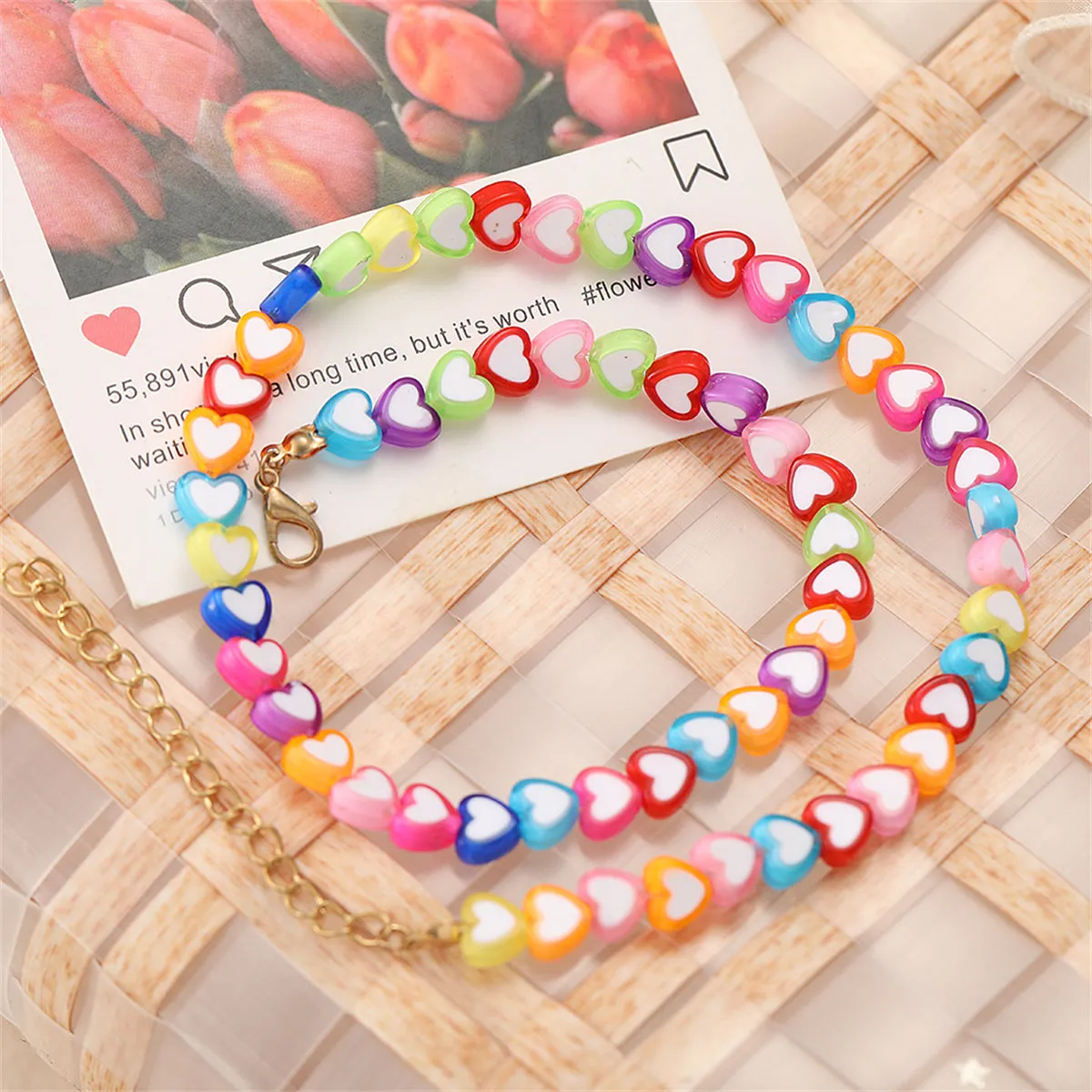 Pink & Blue Multicolor Heart Necklace