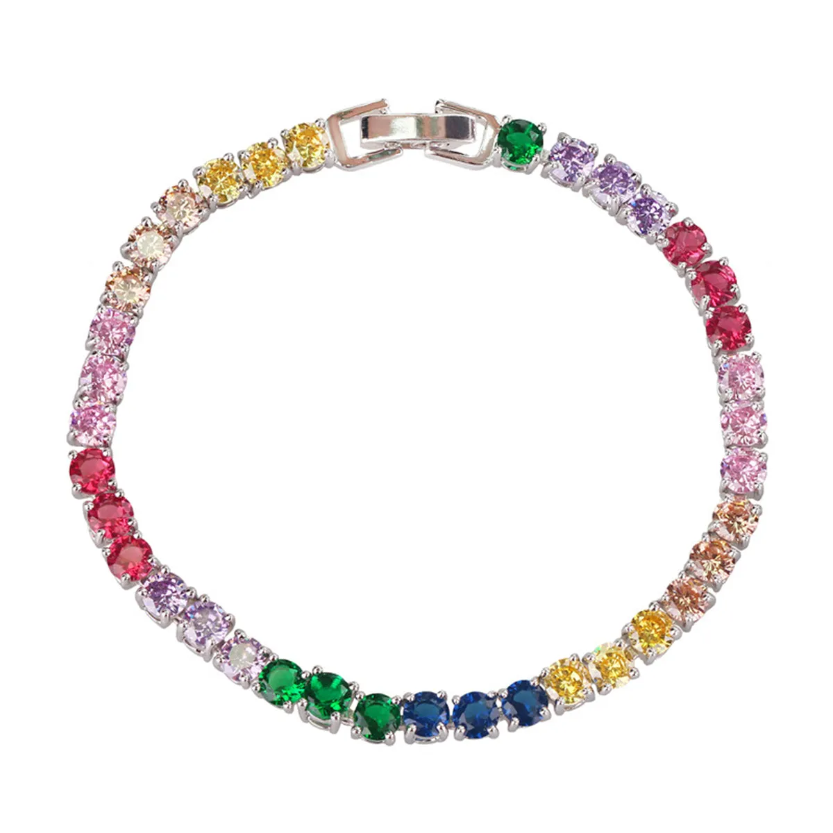 Pink & Purple Crystal Silver-Plated Tennis Bracelet