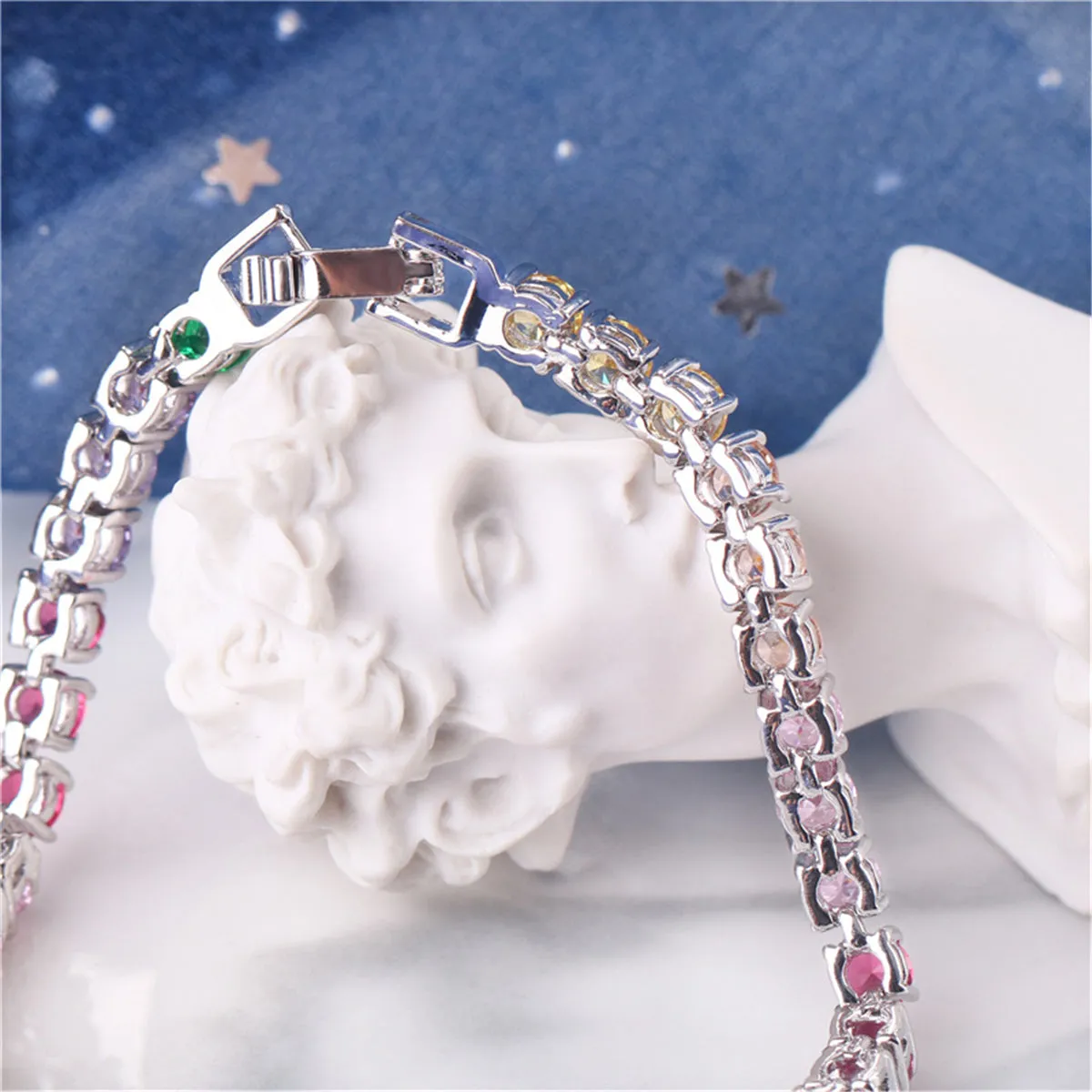 Pink & Purple Crystal Silver-Plated Tennis Bracelet