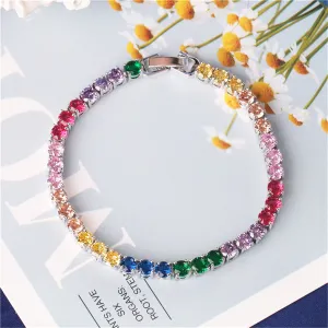 Pink & Purple Crystal Silver-Plated Tennis Bracelet