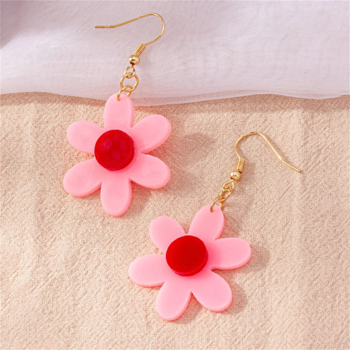 Pink & Red Flower Drop Earrings
