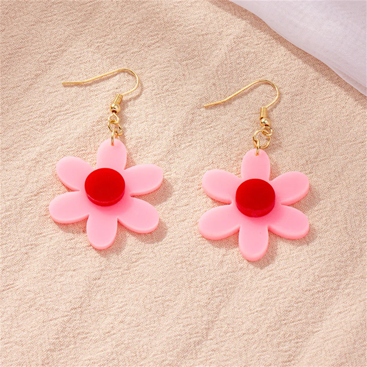 Pink & Red Flower Drop Earrings