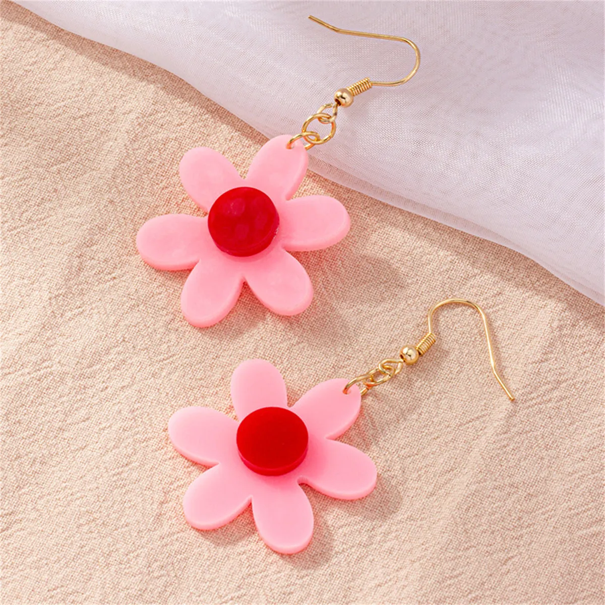 Pink & Red Flower Drop Earrings