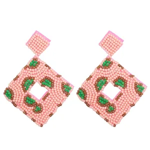 Pink & White Howlite Open Square Drop Earrings