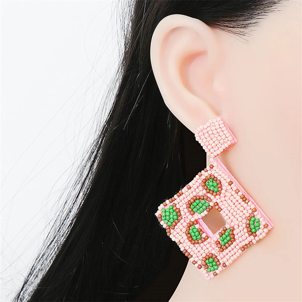 Pink & White Howlite Open Square Drop Earrings