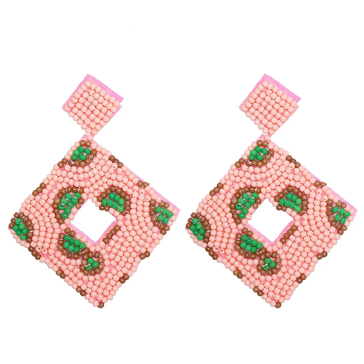 Pink & White Howlite Open Square Drop Earrings