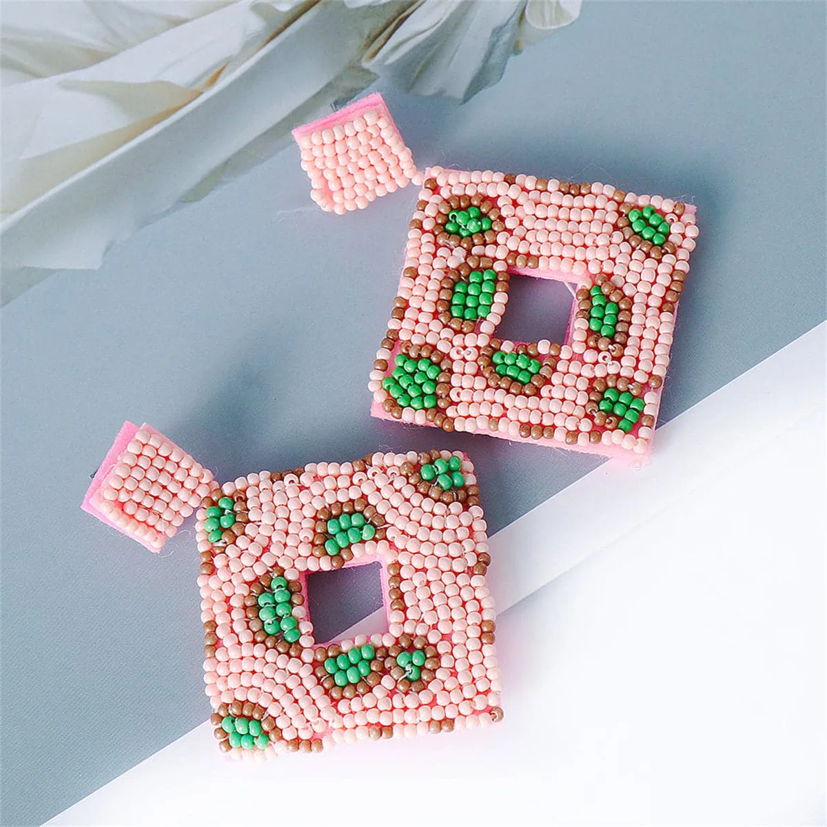 Pink & White Howlite Open Square Drop Earrings