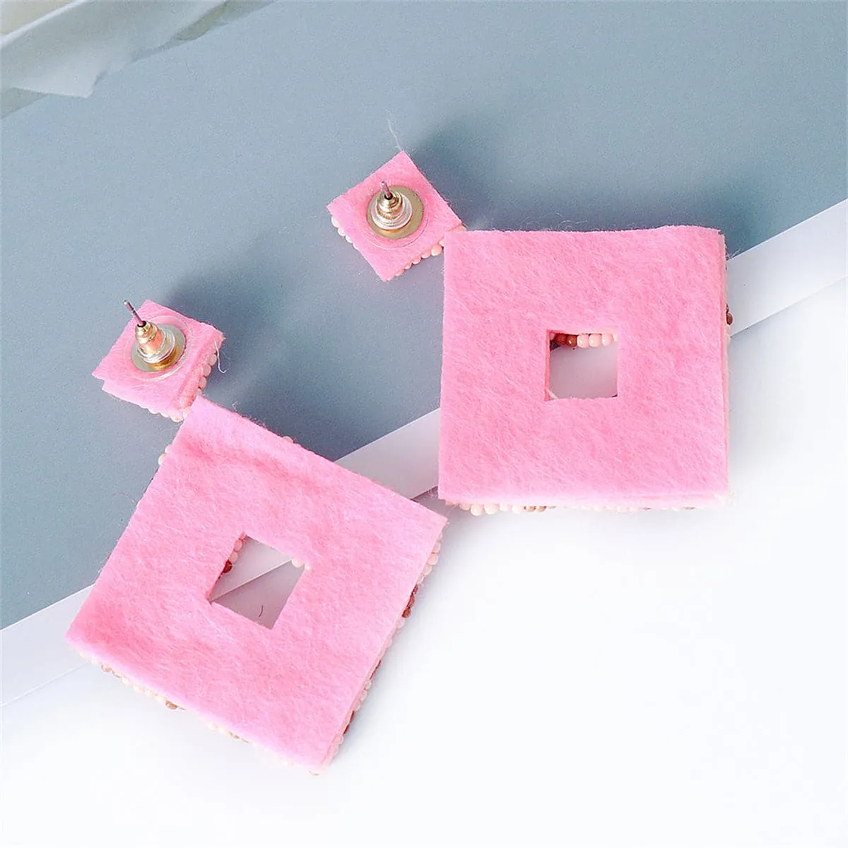 Pink & White Howlite Open Square Drop Earrings