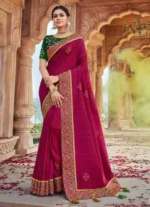 Pink And Green Multi Embroidered Saree