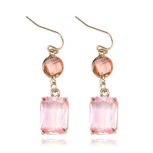 Pink Crystal & 18K Gold-Plated Round Rectangle Drop Earrings