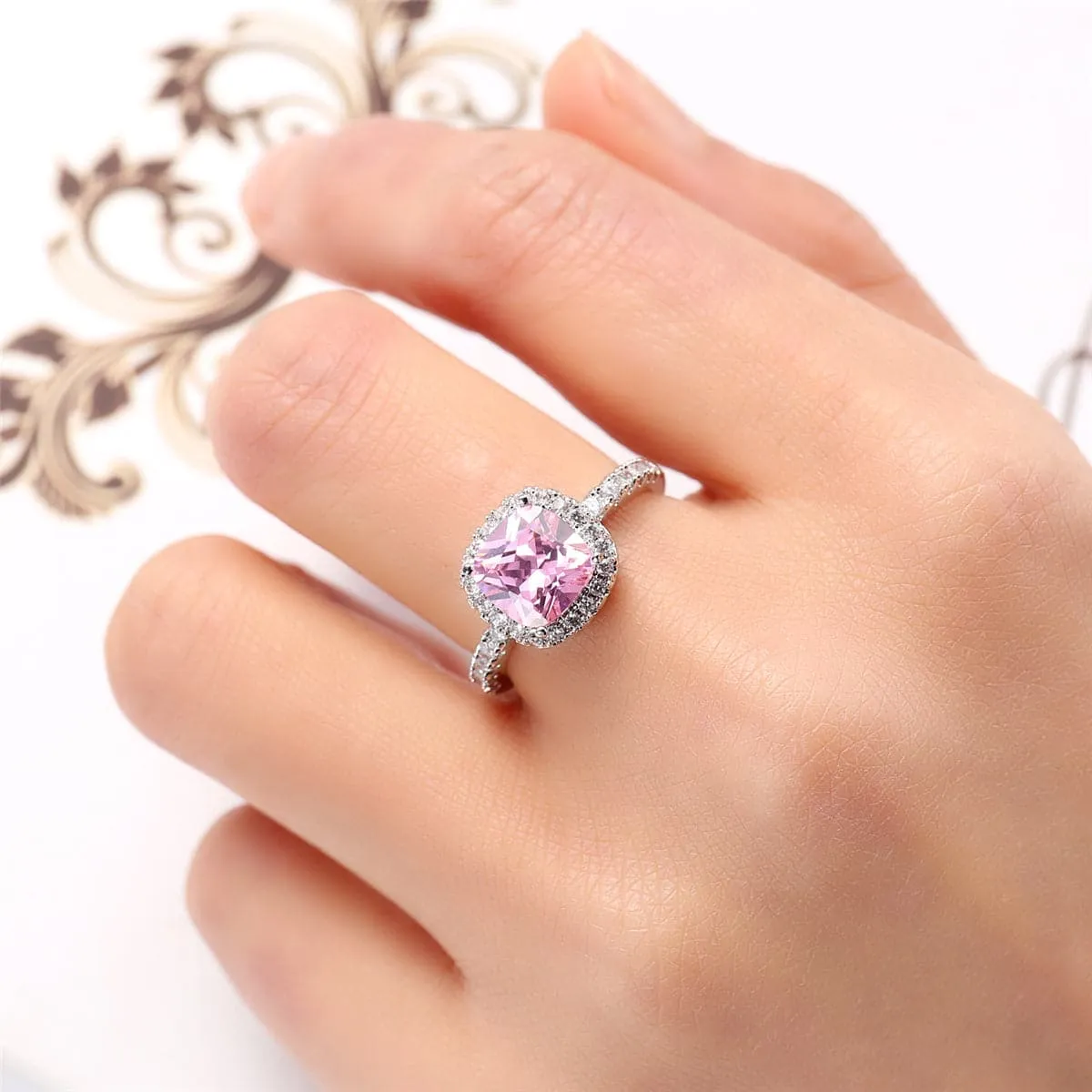 Pink Crystal & Cubic Zirconia Princess Channel Ring