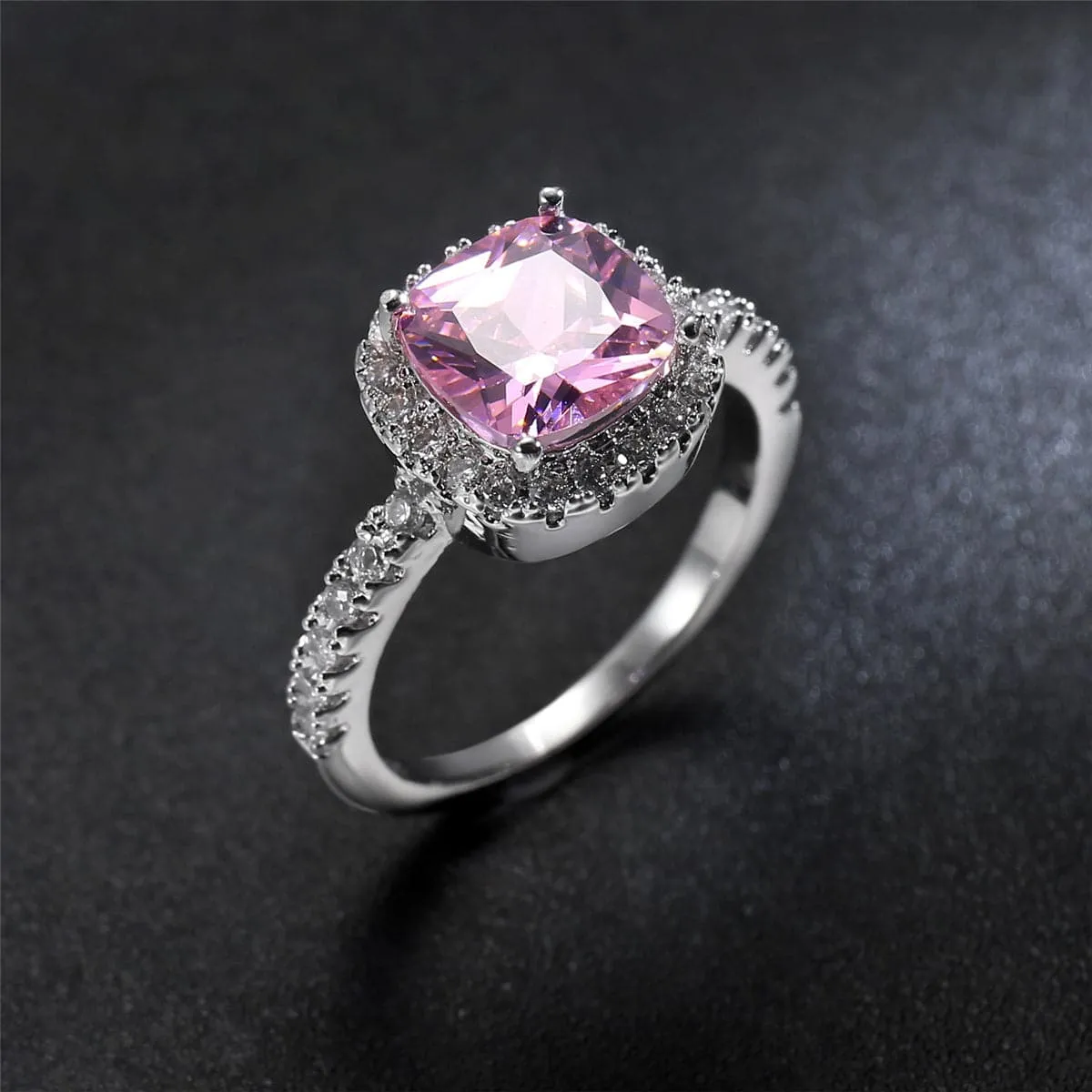 Pink Crystal & Cubic Zirconia Princess Channel Ring