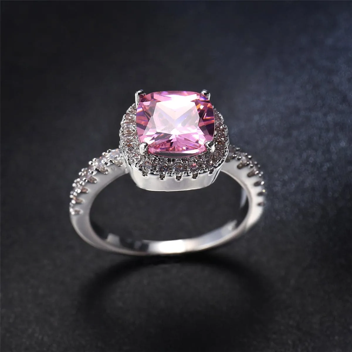 Pink Crystal & Cubic Zirconia Princess Channel Ring